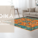 Ultra Soft Area Rug, Non Slip, Stain Resistant, Washable Area Rugs for Living Room, Bedroom, Eclectic Vintage Geometric Textures(Orange)