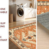 Ultra Soft Area Rug, Non Slip, Stain Resistant, Washable Area Rugs for Living Room, Bedroom, Elegant Distressed Round Pattern(Orange)