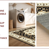 Ultra Soft Area Rug, Non Slip, Stain Resistant, Washable Area Rugs for Living Room, Bedroom, Traditional Elegant Floral Medallion(Black)
