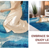 Ultra Soft Area Rug, Non Slip, Stain Resistant, Washable Area Rugs for Living Room, Bedroom, Trendy Distressed Ombre Rug Featuring a Blue to Beige Color Palette(Blue)