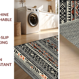 Ultra Soft Area Rug, Non Slip, Stain Resistant, Washable Area Rugs for Living Room, Bedroom, Stylish Tribal Monochrome Aesthetic(Black)