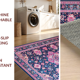 Ultra Soft Area Rug, Non Slip, Stain Resistant, Washable Area Rugs for Living Room, Bedroom, Rustic Textured Ogee Style(Blue)