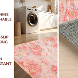 Ultra Soft Area Rug, Non Slip, Stain Resistant, Washable Area Rugs for Living Room, Bedroom, Eclectic Boho Chic Floral Style(Pink)
