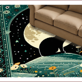 Ultra Soft Area Rug, Non Slip, Stain Resistant, Washable Area Rugs for Living Room, Bedroom, Whimsical Celestial Cat Motif(Black)