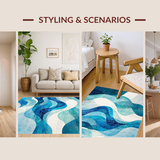 Ultra Soft Area Rug, Non Slip, Stain Resistant, Washable Area Rugs for Living Room, Bedroom, Oceanic Voyage Nautical Wave Rug With Sailing Adventure Theme(Blue)