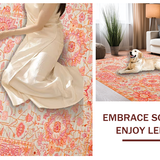Ultra Soft Area Rug, Non Slip, Stain Resistant, Washable Area Rugs for Living Room, Bedroom, Artistic Vintage Blossom Motif(Pink)