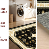 Ultra Soft Area Rug, Non Slip, Stain Resistant, Washable Area Rugs for Living Room, Bedroom, Rustic Gold Geometric Medallion Design(Black)