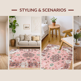 Ultra Soft Area Rug, Non Slip, Stain Resistant, Washable Area Rugs for Living Room, Bedroom, Luxurious Distressed Decorative Accent(Pink)
