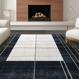 Ultra Soft Area Rug, Non Slip, Stain Resistant, Washable Area Rugs for Living Room, Bedroom, Chic Onyx and Chalk Stripe Floor Rug(Black)