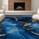 Ultra Soft Area Rug, Non Slip, Stain Resistant, Washable Area Rugs for Living Room, Bedroom, Sophisticated Gold Accented Pattern(Blue)