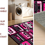 Ultra Soft Area Rug, Non Slip, Stain Resistant, Washable Area Rugs for Living Room, Bedroom, Eclectic Multi-Patterned Tapestry(Pink)
