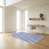Modern Blue Area Rug with Pink Diagonal Dot Pattern