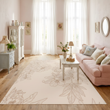 Cream Botanical Floral Line Art Area Rug