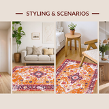 Ultra Soft Area Rug, Non Slip, Stain Resistant, Washable Area Rugs for Living Room, Bedroom, Elegant Soft Pastel Floral Design(Orange)