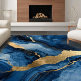 Ultra Soft Area Rug, Non Slip, Stain Resistant, Washable Area Rugs for Living Room, Bedroom, Chic Opulent Blue Gold Blend(Blue)