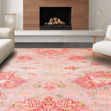 Ultra Soft Area Rug, Non Slip, Stain Resistant, Washable Area Rugs for Living Room, Bedroom, Eclectic Boho Chic Floral Style(Pink)
