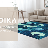 Ultra Soft Area Rug, Non Slip, Stain Resistant, Washable Area Rugs for Living Room, Bedroom, Elegant Coastal Seahorse Carpet with Blue Gradient and Symmetrical Wave Patterns(Blue)