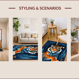Ultra Soft Area Rug, Non Slip, Stain Resistant, Washable Area Rugs for Living Room, Bedroom, Vibrant Dark Blue Animal Motif(Orange)