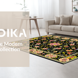 Ultra Soft Area Rug, Non Slip, Stain Resistant, Washable Area Rugs for Living Room, Bedroom, Contemporary Whimsical Floral Arrangement(Black)