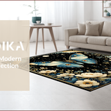 Ultra Soft Area Rug, Non Slip, Stain Resistant, Washable Area Rugs for Living Room, Bedroom, Retro Black Luna Moth Design(Blue)