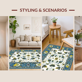 Ultra Soft Area Rug, Non Slip, Stain Resistant, Washable Area Rugs for Living Room, Bedroom, Rustic Floral Patterned Elegance(White)