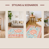 Ultra Soft Area Rug, Non Slip, Stain Resistant, Washable Area Rugs for Living Room, Bedroom, Whimsical Teal Coastal Motif(Red)