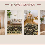 Ultra Soft Area Rug, Non Slip, Stain Resistant, Washable Area Rugs for Living Room, Bedroom, Timeless Botanical Tapestry Fusion(Black)