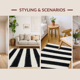 Ultra Soft Area Rug, Non Slip, Stain Resistant, Washable Area Rugs for Living Room, Bedroom, Reversible Striped Area Rug:  Classic Black & White(Black)
