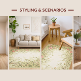 Ultra Soft Area Rug, Non Slip, Stain Resistant, Washable Area Rugs for Living Room, Bedroom, Serene Nature-Inspired Floral Palette(Green)