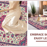 Ultra Soft Area Rug, Non Slip, Stain Resistant, Washable Area Rugs for Living Room, Bedroom, Elegant Contemporary Floral Motif(White)