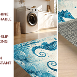 Ultra Soft Area Rug, Non Slip, Stain Resistant, Washable Area Rugs for Living Room, Bedroom, Trendy Ocean-Themed Area Rug with Decorative Seahorse and Shell Patterns(Blue)