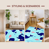 Ultra Soft Area Rug, Non Slip, Stain Resistant, Washable Area Rugs for Living Room, Bedroom, Joyful Underwater Adventure Pattern(Blue)