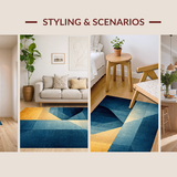 Ultra Soft Area Rug, Non Slip, Stain Resistant, Washable Area Rugs for Living Room, Bedroom, Modern Horizon Rug with Dynamic Blue Gold Spectrum and Linear Geometric Motifs(Blue)