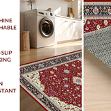 Ultra Soft Area Rug, Non Slip, Stain Resistant, Washable Area Rugs for Living Room, Bedroom, Rustic Vintage Geometric Motif(Red)