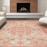 Ultra Soft Area Rug, Non Slip, Stain Resistant, Washable Area Rugs for Living Room, Bedroom, Elegant Rustic Floral Motif(Orange)