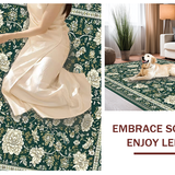 Ultra Soft Area Rug, Non Slip, Stain Resistant, Washable Area Rugs for Living Room, Bedroom, Elegant Summer Foliage Patterns(Green)
