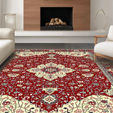 Ultra Soft Area Rug, Non Slip, Stain Resistant, Washable Area Rugs for Living Room, Bedroom, Elegant Red Tiled Motif(Red)