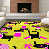 Ultra Soft Area Rug, Non Slip, Stain Resistant, Washable Area Rugs for Living Room, Bedroom, Bold Graphic Black Cat Print(Yellow)