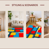 Ultra Soft Area Rug, Non Slip, Stain Resistant, Washable Area Rugs for Living Room, Bedroom, Playful Green Urban Adventure Mat(Red)