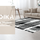 Ultra Soft Area Rug, Non Slip, Stain Resistant, Washable Area Rugs for Living Room, Bedroom, Contemporary Stripe Rug with Graphic Rhythm and Abstract Linework Accents(Black)