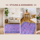 Ultra Soft Area Rug, Non Slip, Stain Resistant, Washable Area Rugs for Living Room, Bedroom, Rustic Blue Toned Botanical Motif(Purple)