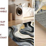Ultra Soft Area Rug, Non Slip, Stain Resistant, Washable Area Rugs for Living Room, Bedroom, Chic Gray and Gold Composition(Black)