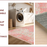 Ultra Soft Area Rug, Non Slip, Stain Resistant, Washable Area Rugs for Living Room, Bedroom, Soft Retro Botanical Motif(Pink)