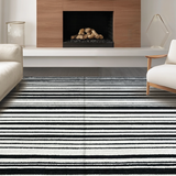 Ultra Soft Area Rug, Non Slip, Stain Resistant, Washable Area Rugs for Living Room, Bedroom, Black and White Striped Rug(Black)