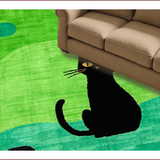 Ultra Soft Area Rug, Non Slip, Stain Resistant, Washable Area Rugs for Living Room, Bedroom, Charming Playful Cat Silhouette(Green)