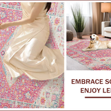 Ultra Soft Area Rug, Non Slip, Stain Resistant, Washable Area Rugs for Living Room, Bedroom, Soft Pastel Ogee Motif Delight(Pink)