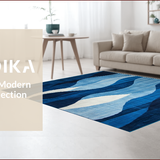 Ultra Soft Area Rug, Non Slip, Stain Resistant, Washable Area Rugs for Living Room, Bedroom, Contemporary Abstract Curved Design(Blue)