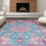 Ultra Soft Area Rug, Non Slip, Stain Resistant, Washable Area Rugs for Living Room, Bedroom, Artful Colorful Medallion Pattern(Blue)
