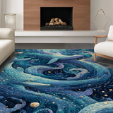 Ultra Soft Area Rug, Non Slip, Stain Resistant, Washable Area Rugs for Living Room, Bedroom, Marine Octopus Illusion Rug with Nautical Whale Motifs and 3D Ocean Swirl Art(Blue)