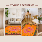 Ultra Soft Area Rug, Non Slip, Stain Resistant, Washable Area Rugs for Living Room, Bedroom, Sunny Whimsical Circular Composition(Orange)